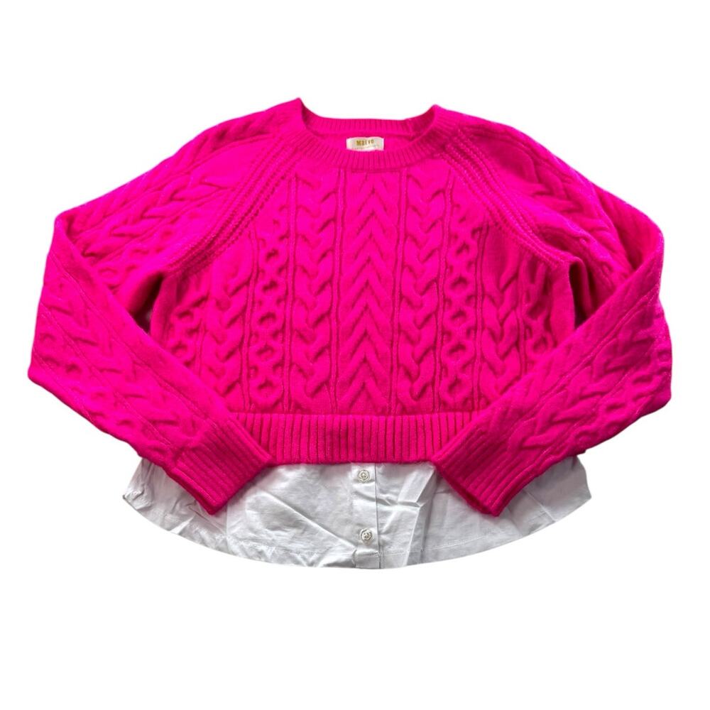 Maeve Anthropologie Twofer Hot Pink Cable Knit Sweater M Academia Layered